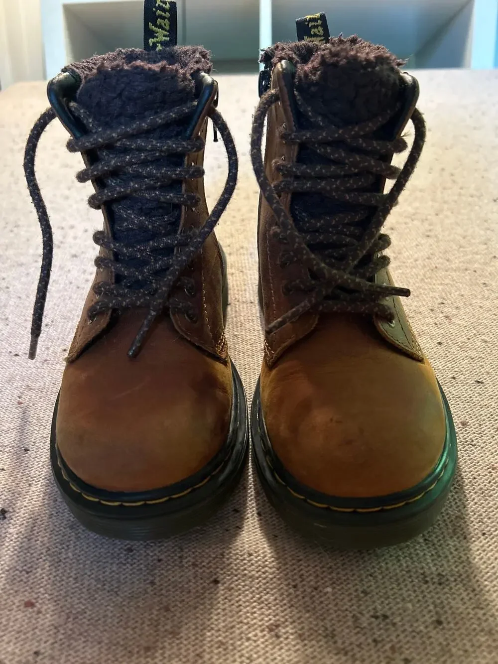 Dr. Marten's Serena Faux Shearling Lined Leather Boots Zip Girls 13 Brown